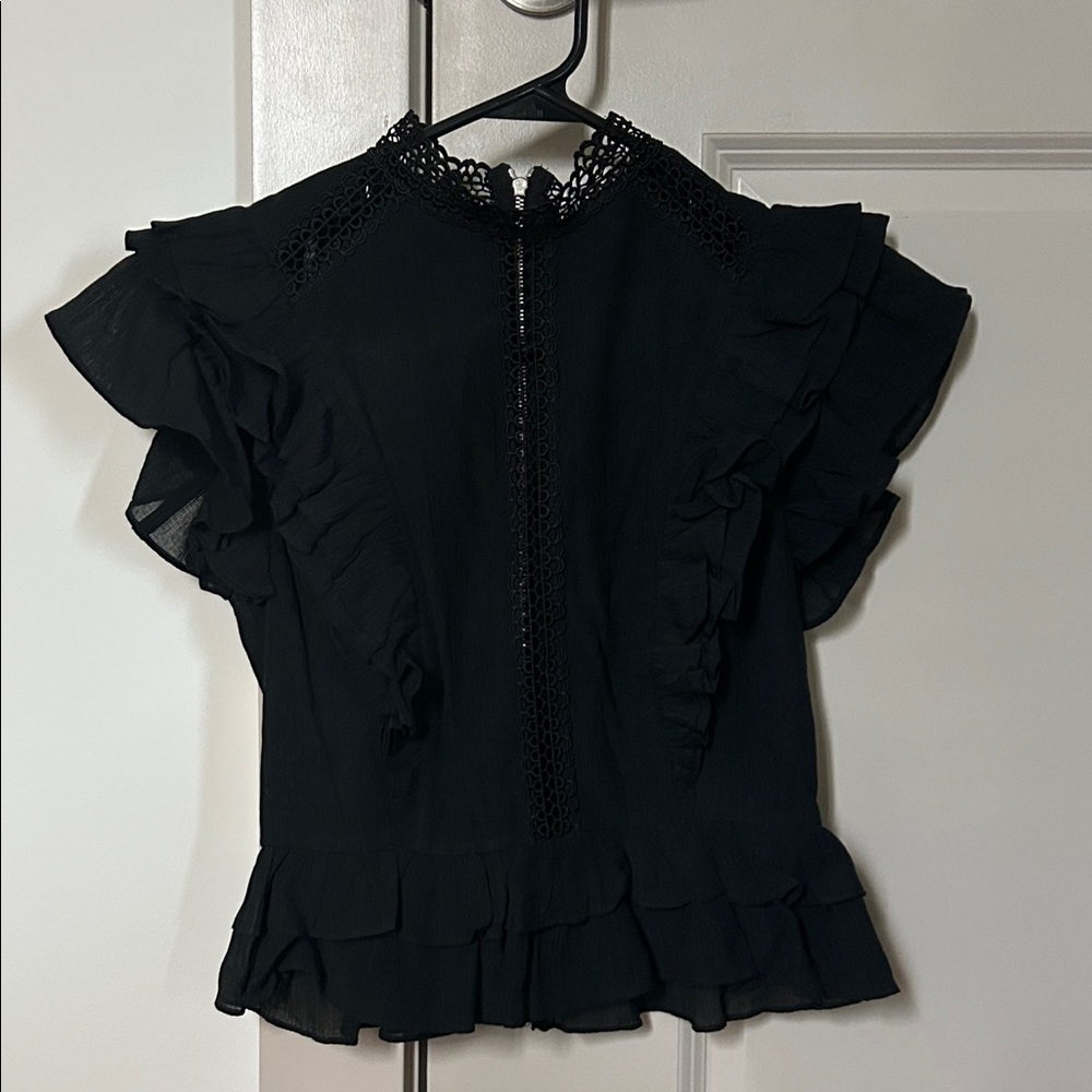 Elegant Black Ruffled Blouse